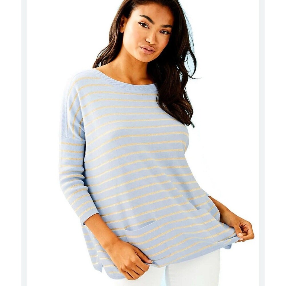 Lilly Pulitzer Ladies Cobo Sweater Blue & Gold, Size Medium M